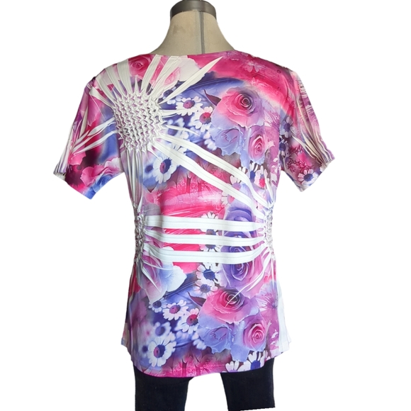 REVES COLLECTION Beautiful Floral Print Pink Purple and White Colors Size L - Picture 3 of 16